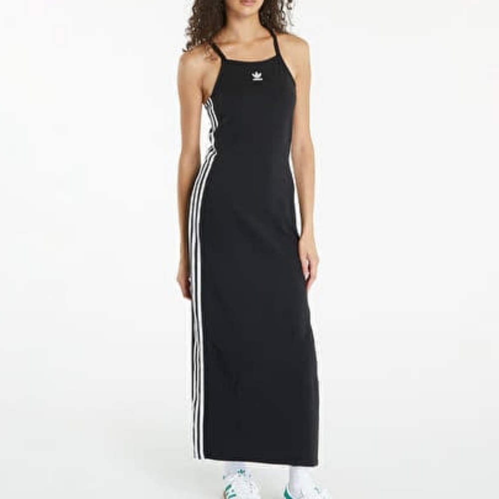Adidas Adicolor maxi dress strappy black white stripes Size XL Nwt